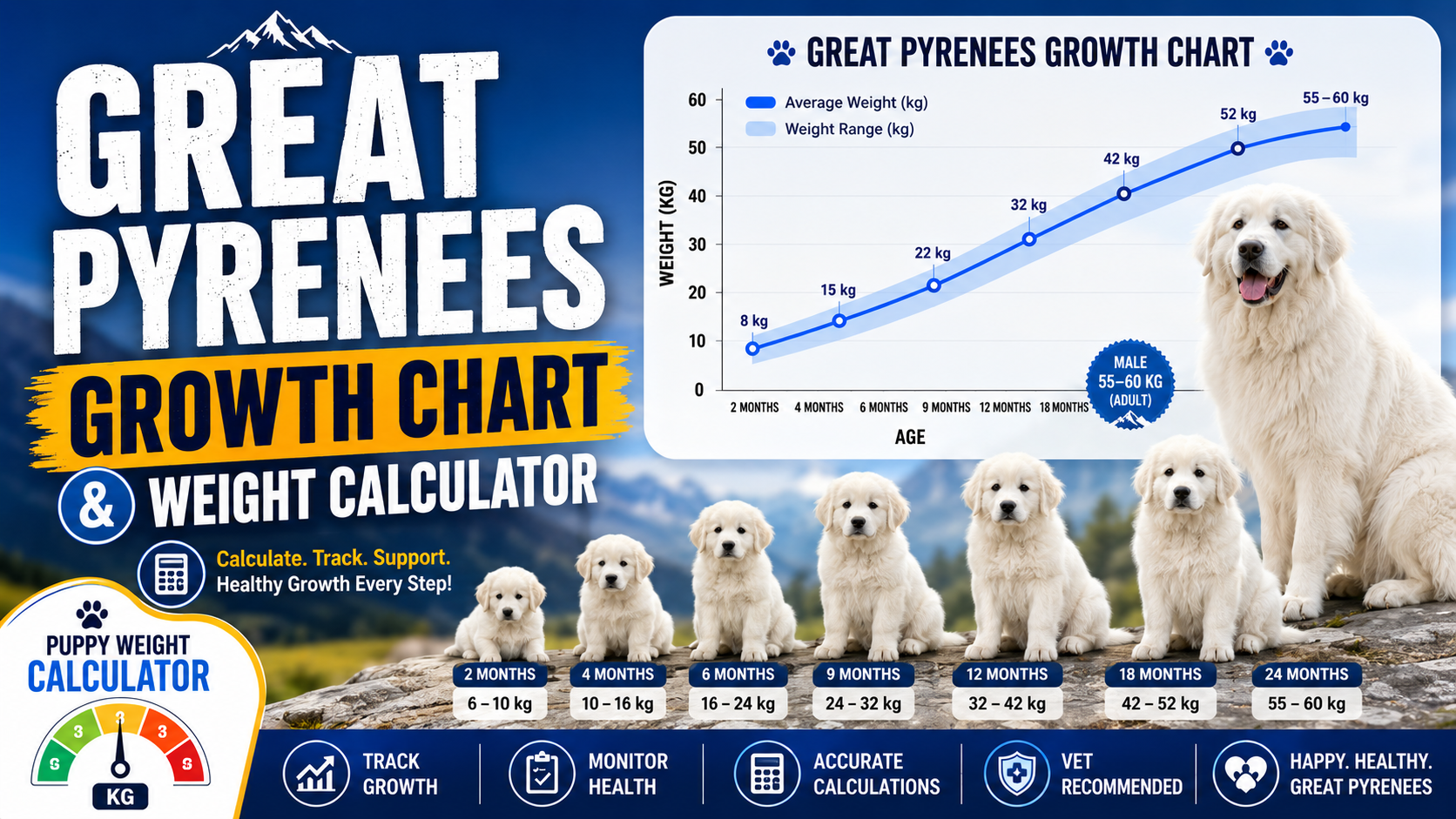 Great Pyrenees Growth Chart & Weight Calculator