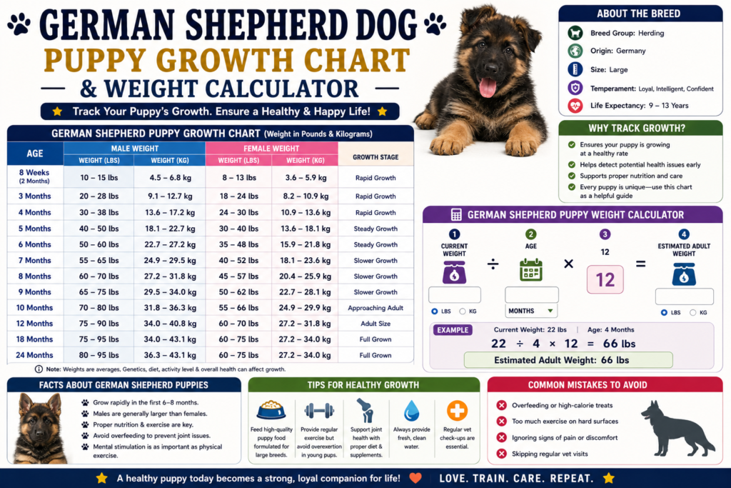 German Shepherd Dog Puppy Growth Chart & Weight Calculator