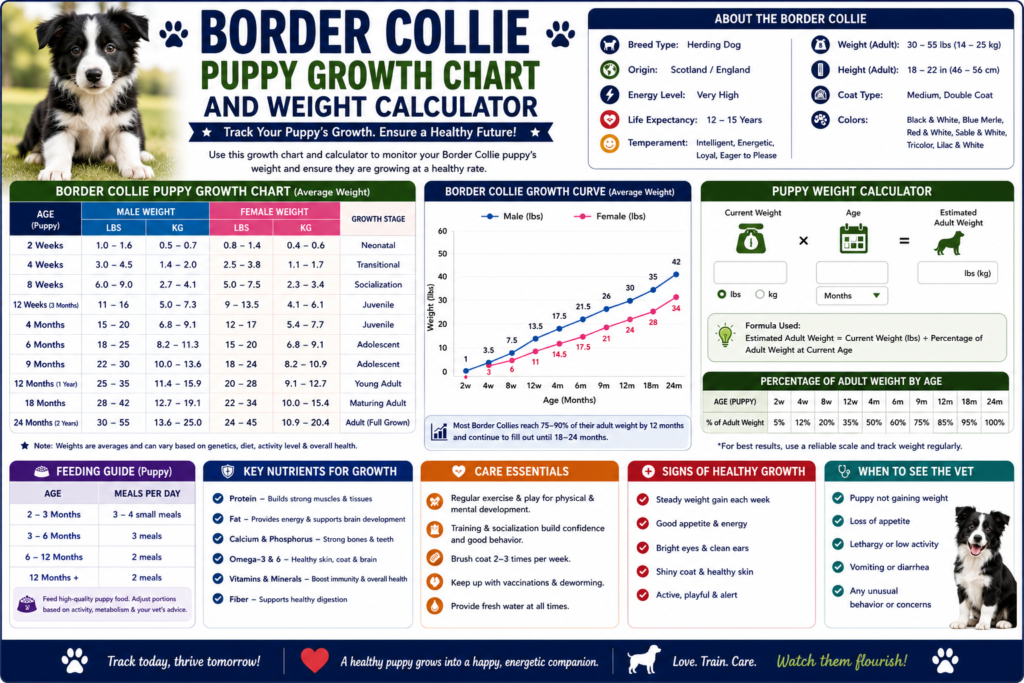Border Collie puppy growth chart and weight Calculator